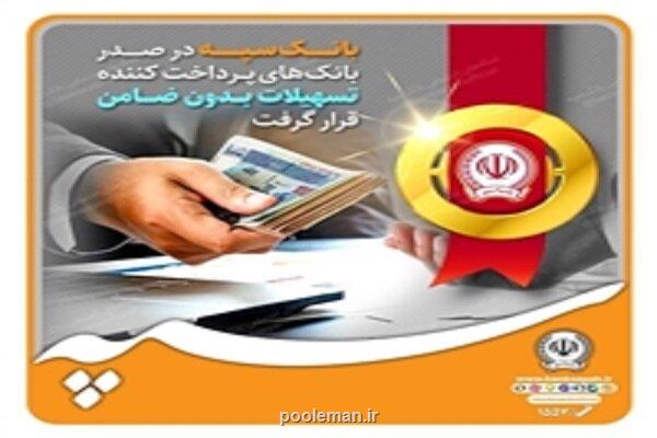 بانک سپه در صدر بانک های پرداخت کننده تسهیلات بدون ضامن قرار گرفت